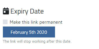 Expiry Date make link permanent. Screenshot.