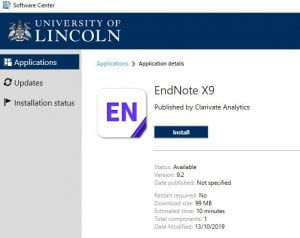 EndNote X9 as shown in Software Center.