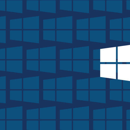 Windows 10 Logo on Blue Banner.