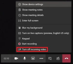 How to turn off incoming video in Microsoft Teams