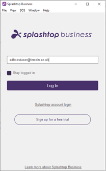 Screenshot of Splashtop login dialog window with only an email field.