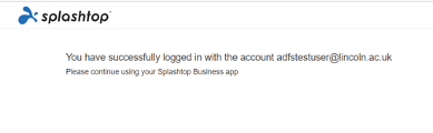 Screenshot of Splashtop web page confirming you have successfully logged in with your account.