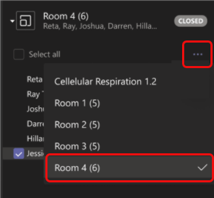 Screenshot showing a room selected under the more options menu.