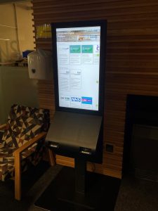 The NHS Digital Community Kiosk standing in the University of Lincoln Library.