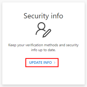 A screenshot showing the Security Info tile. "Update Info" is highlighted.