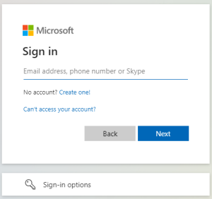 A Screenshot of the Azure "Sign in" pop up window.